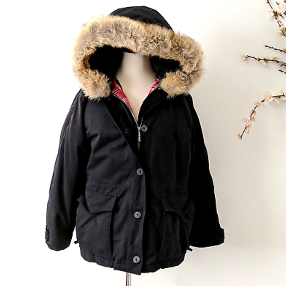 Woolrich Arctic Parka Duck Down Coat Coyote Fur Hood Size Large Black - Picture 13 of 15